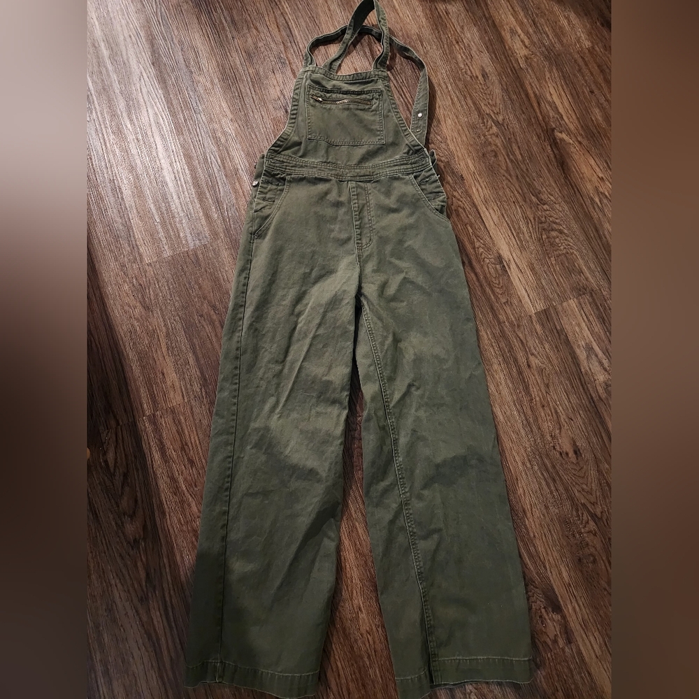 Olive Green Wide-Leg Overalls